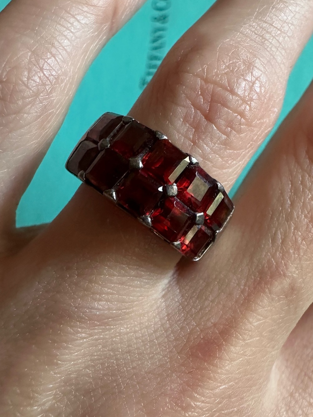 Vintage Sterling Silver 925 Double Row Garnet Ring Size 5
